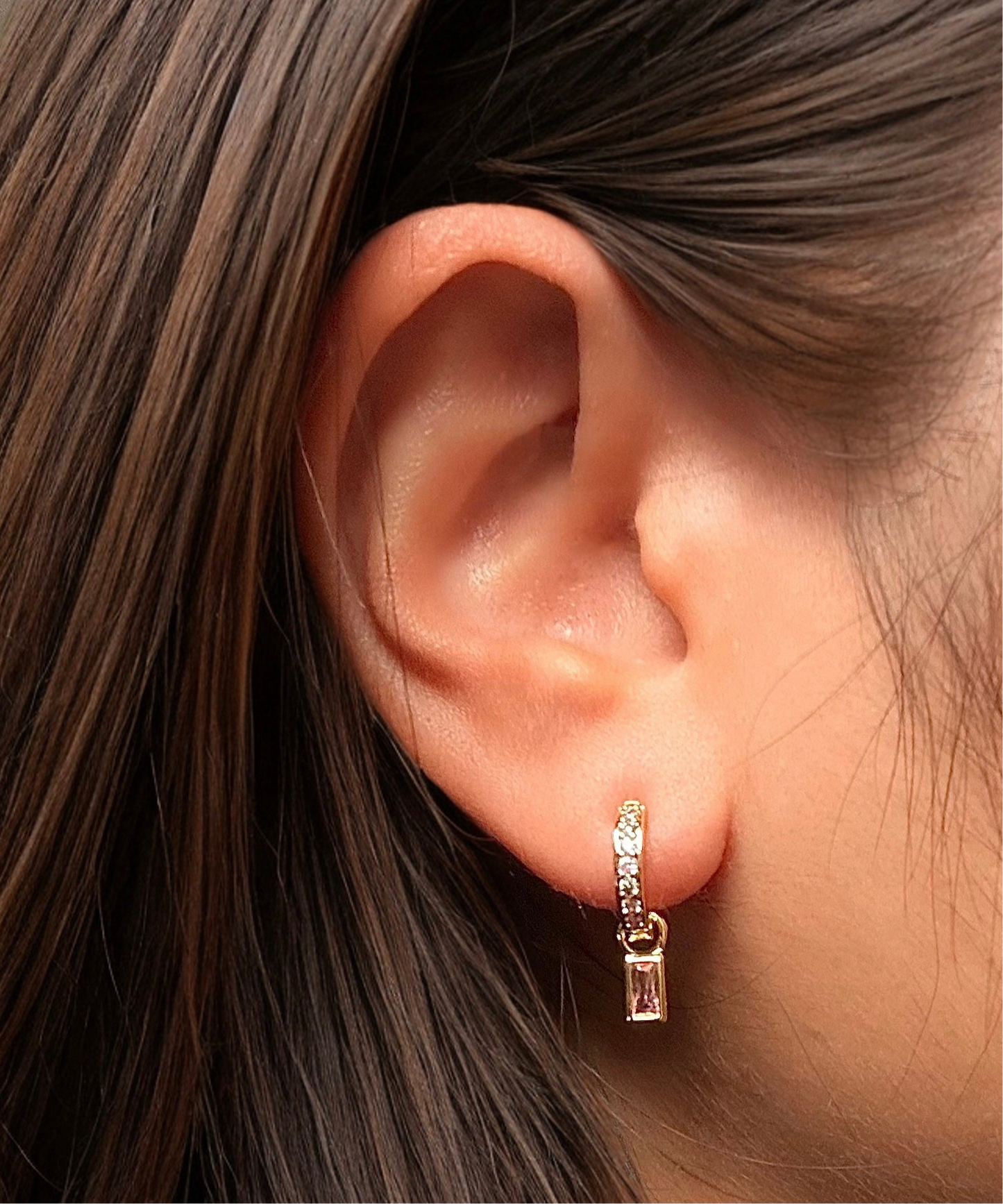 Pink Sapphire Zirconia mix stone Drop Earring Gold Plated Silver