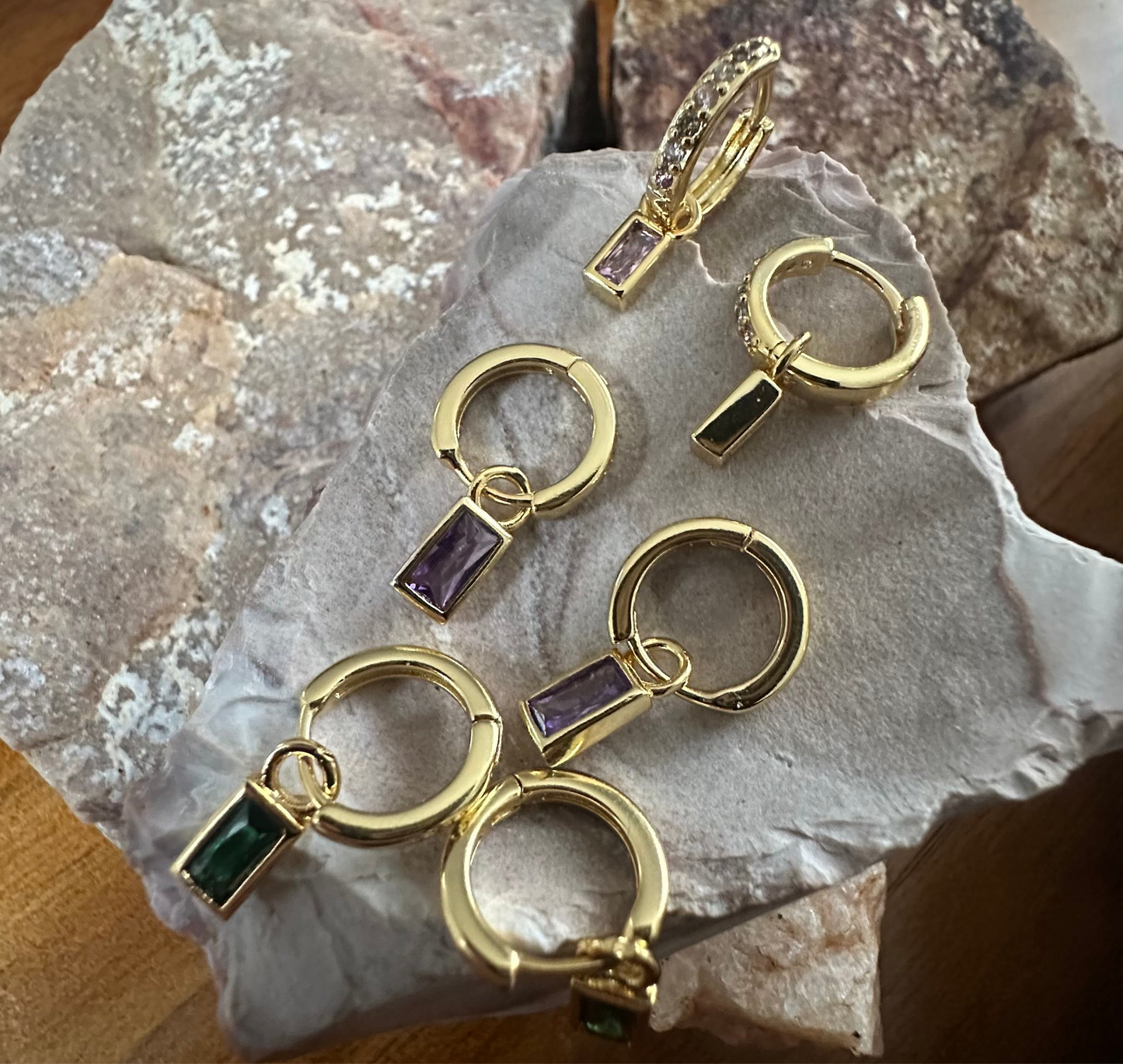 Amethyst Zirconia Drop Earring Gold Plated Silver