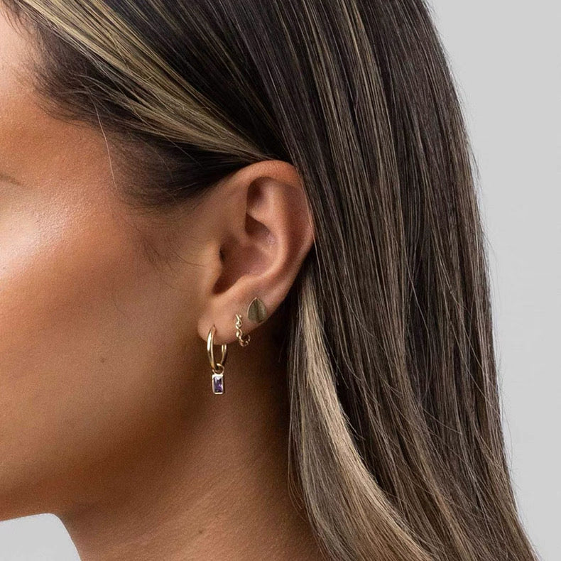 Amethyst Zirconia Drop Earring Gold Plated Silver