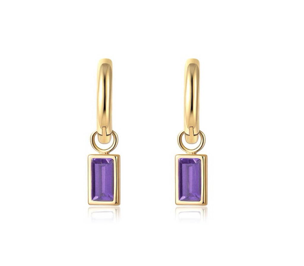Amethyst Zirconia Drop Earring Gold Plated Silver