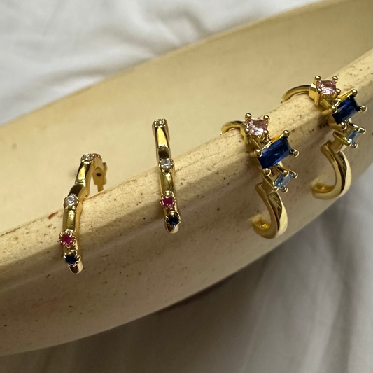 Mix stones Zirconia Huggie Earring 12mm Gold Plated Silver