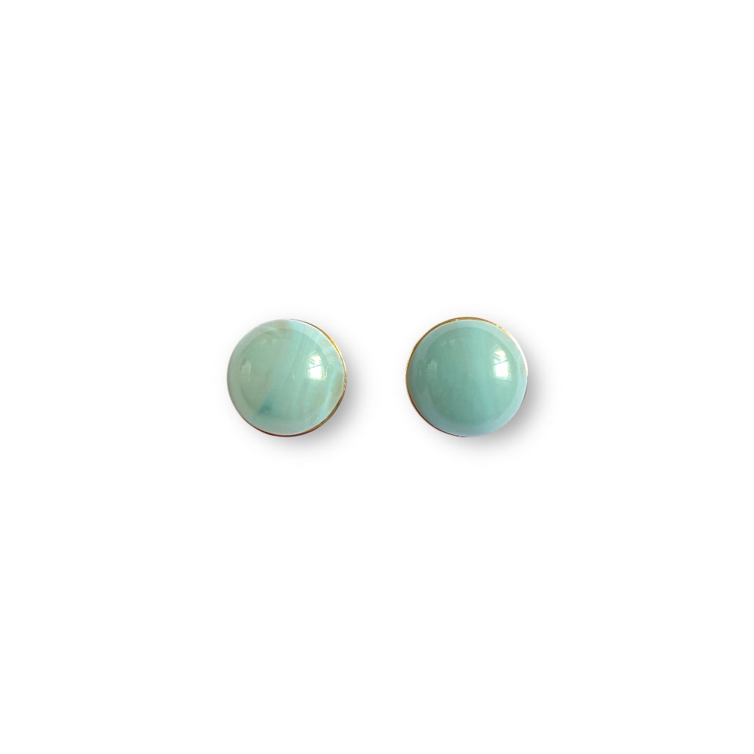 Serene Blue Pastel: Double-Sided Round Stud Earrings in Gold-Plated Silver