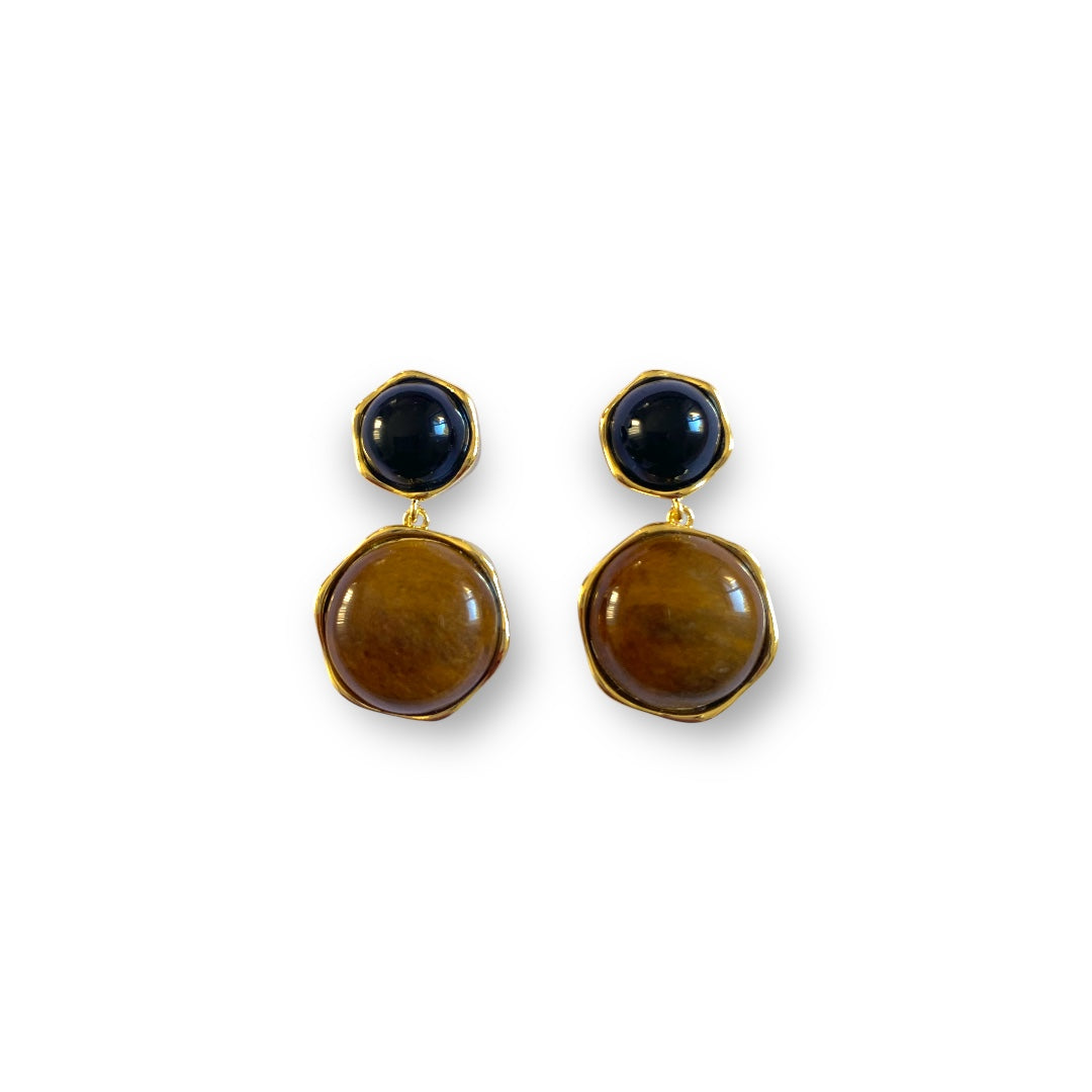 Tiger’s Eye-Inspired and Onyx Drop Earrings Gold-Plated Silver