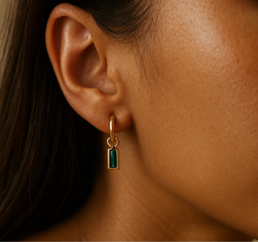Emerald Green Zirconia Drop Earring Gold Plated Silver