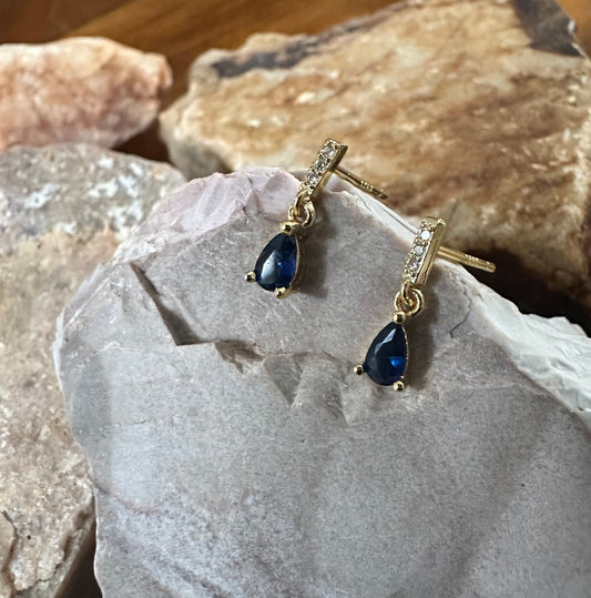 Sapphire Blue Zirconia Mix stones Drop Earring Gold Plated Silver