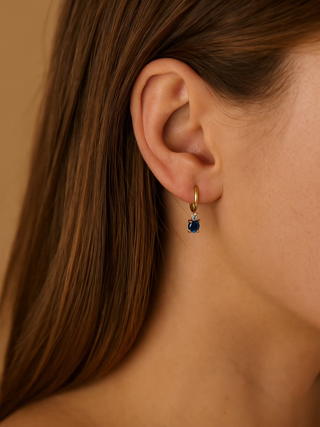 Round Sapphire Zirconia Drop Earring Gold Plated Silver