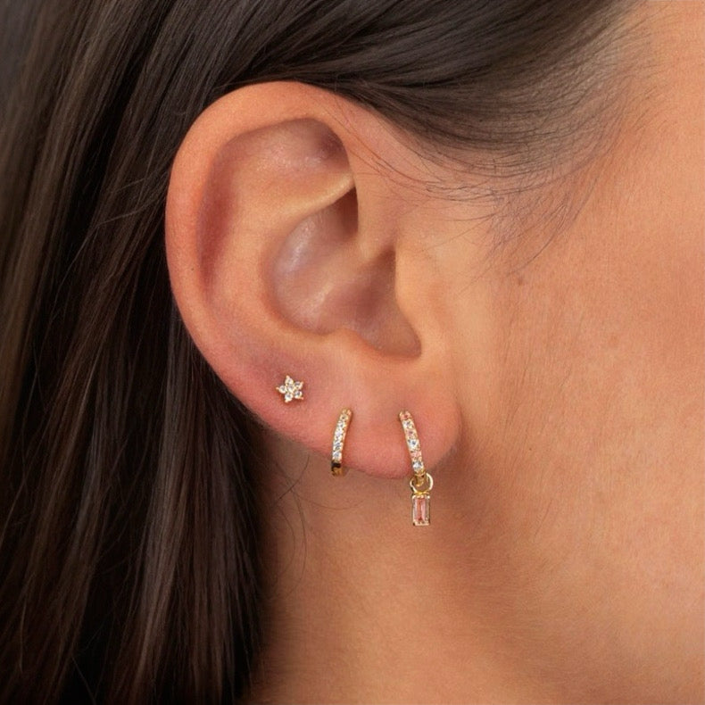 Pink Sapphire Zirconia mix stone Drop Earring Gold Plated Silver