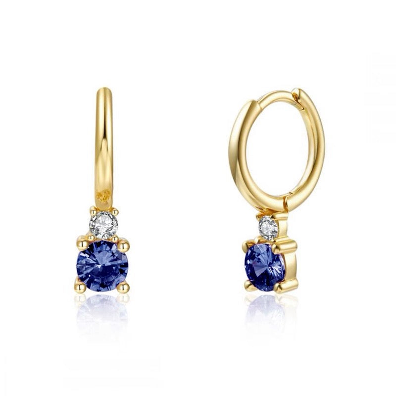 Round Sapphire Zirconia Drop Earring Gold Plated Silver