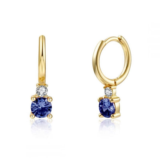 Round Sapphire Zirconia Drop Earring Gold Plated Silver