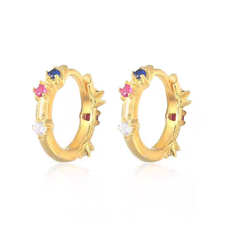 Mix stones Zirconia Huggie Earring 12mm Gold Plated Silver
