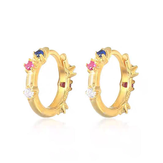 Mix stones Zirconia Huggie Earring 12mm Gold Plated Silver