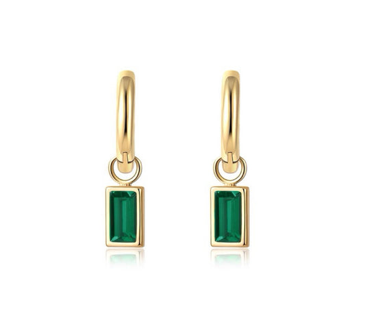 Emerald Green Zirconia Drop Earring Gold Plated Silver