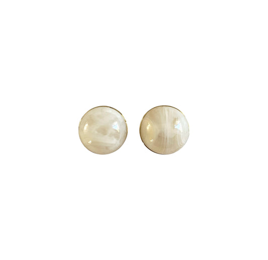Serene Ivory Pastel: Double-Sided Round Stud Earrings in Gold-Plated Silver
