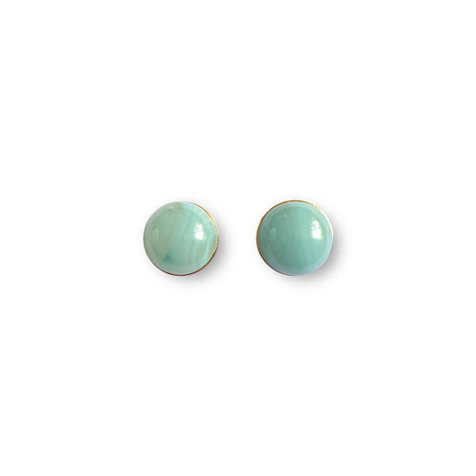 Serene Blue Pastel: Double-Sided Round Stud Earrings in Gold-Plated Silver