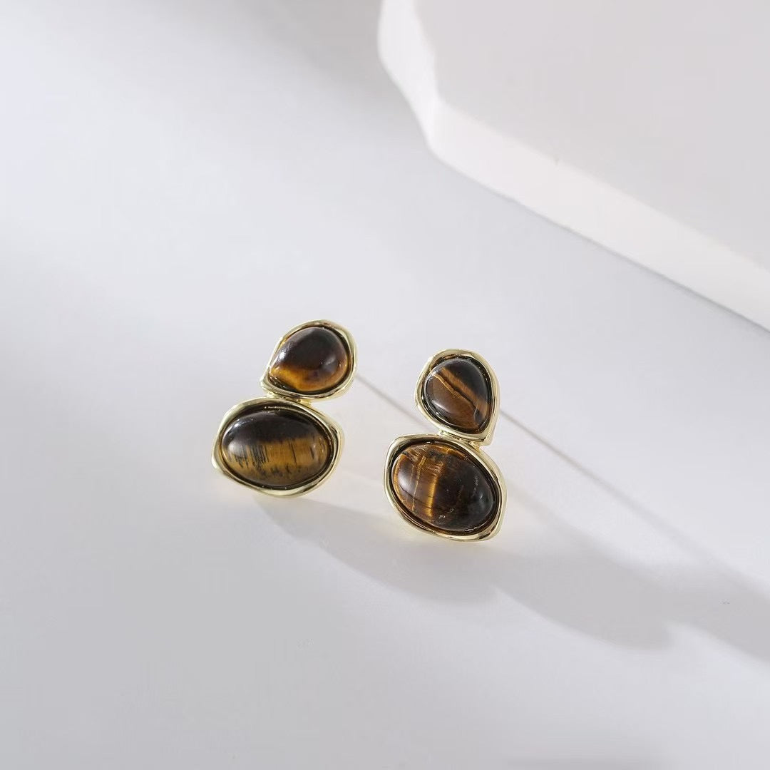 Tiger’s Eye-Inspired Posh Drop Earrings Gold-Plated Silver