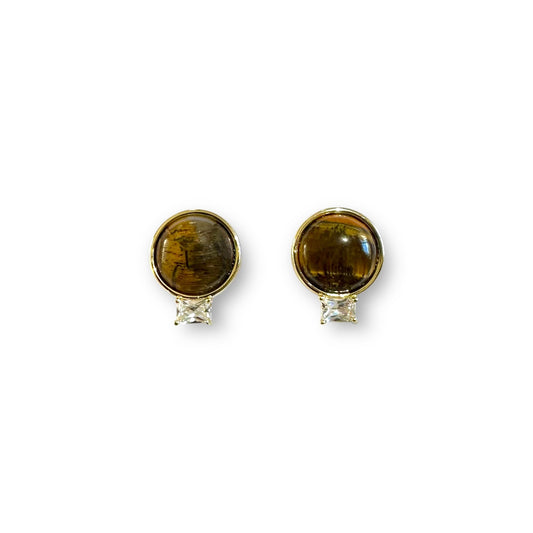 Tiger’s Eye-Inspired & Zirconia Stud Earrings Gold-Plated Silver